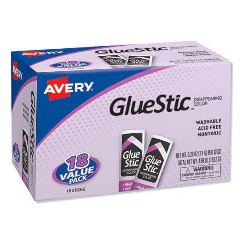 1PK Permanent Glue Stic Value Pack, 0.26 Oz, Applies Purple, Dries Clear, 18-pack
