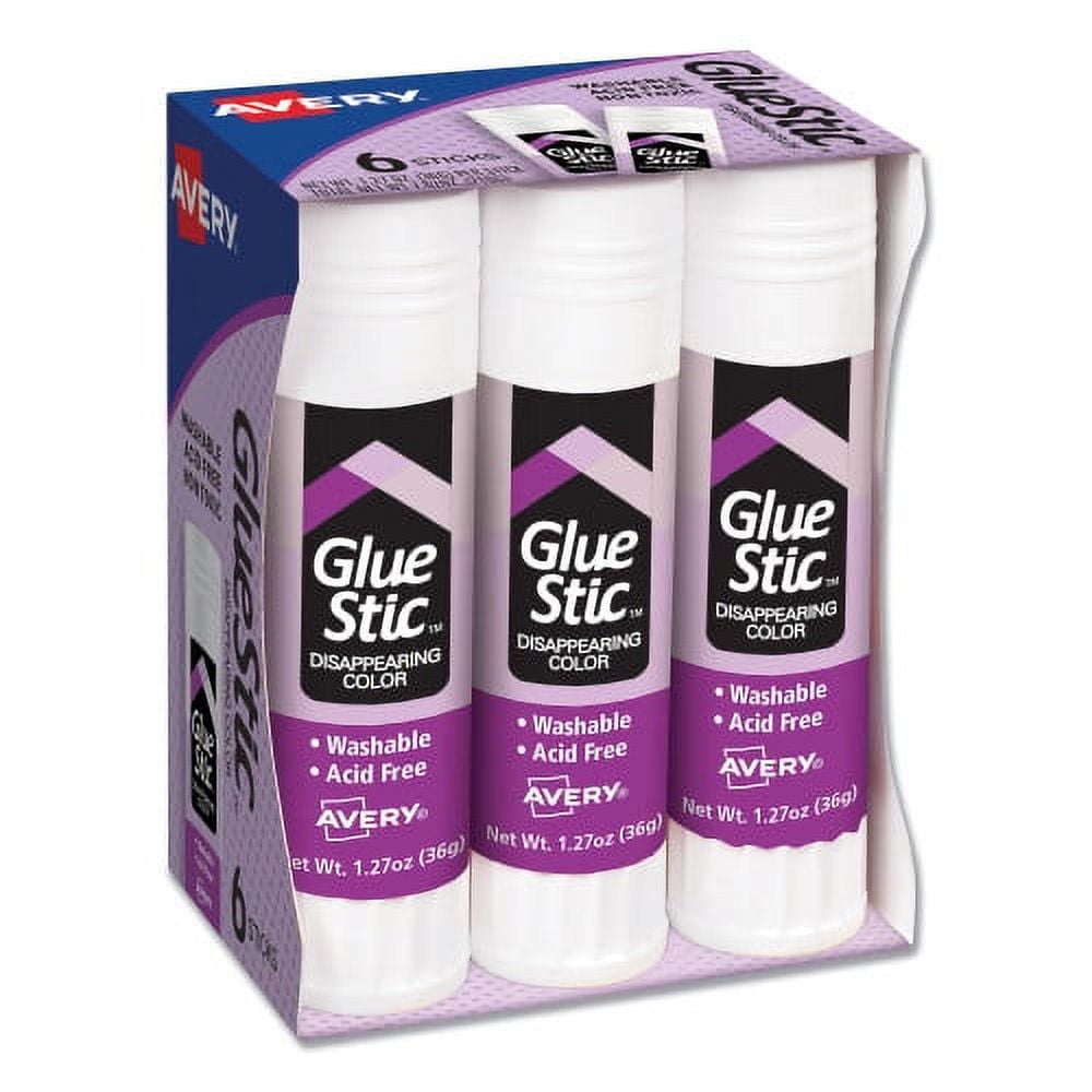Avery Permanent Glue Stic Value Pack, 1.27 oz, Applies Purple, Dries Clear, 6/Pack, Each