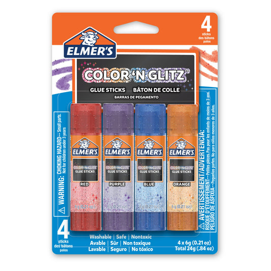 (3 pack) Elmer’s Color 'n Glitz Glue Sticks, Washable, Assorted Colors, 6 Grams, 4 pack