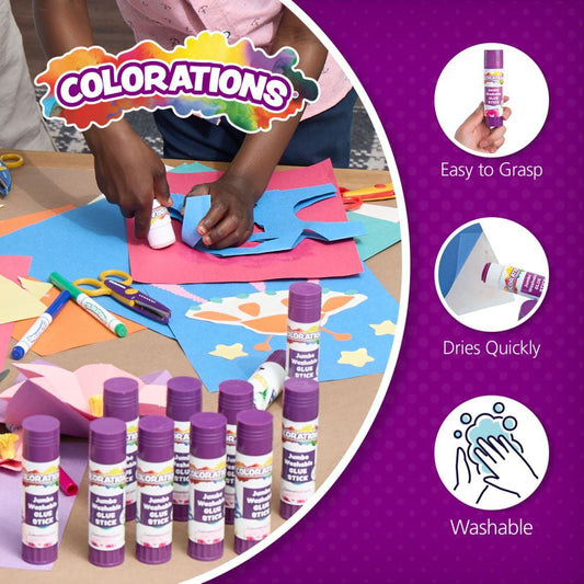 Colorations Jumbo Washable Purple Glue Sticks (1.41 oz each) - Set of 12