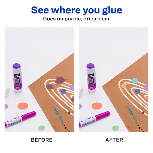 Avery Glue Stick Disappearing Purple, Washable, Permanent, 6 per Pack, 2 Packs, 12 Total (98071)