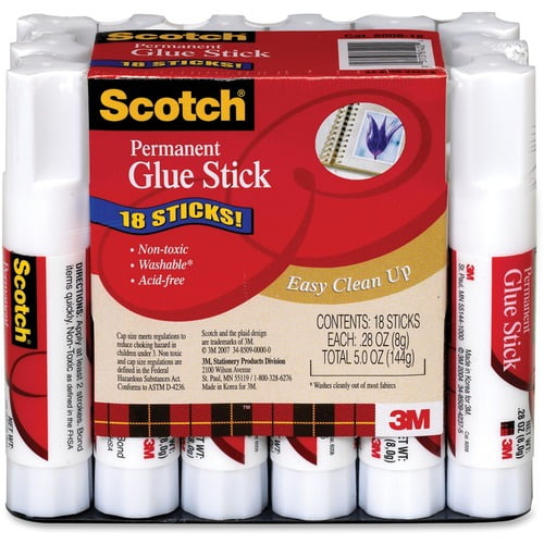 Scotch Permanent Glue Sticks - 0.28 oz - 18 / Pack - White | Bundle of 2 Packs