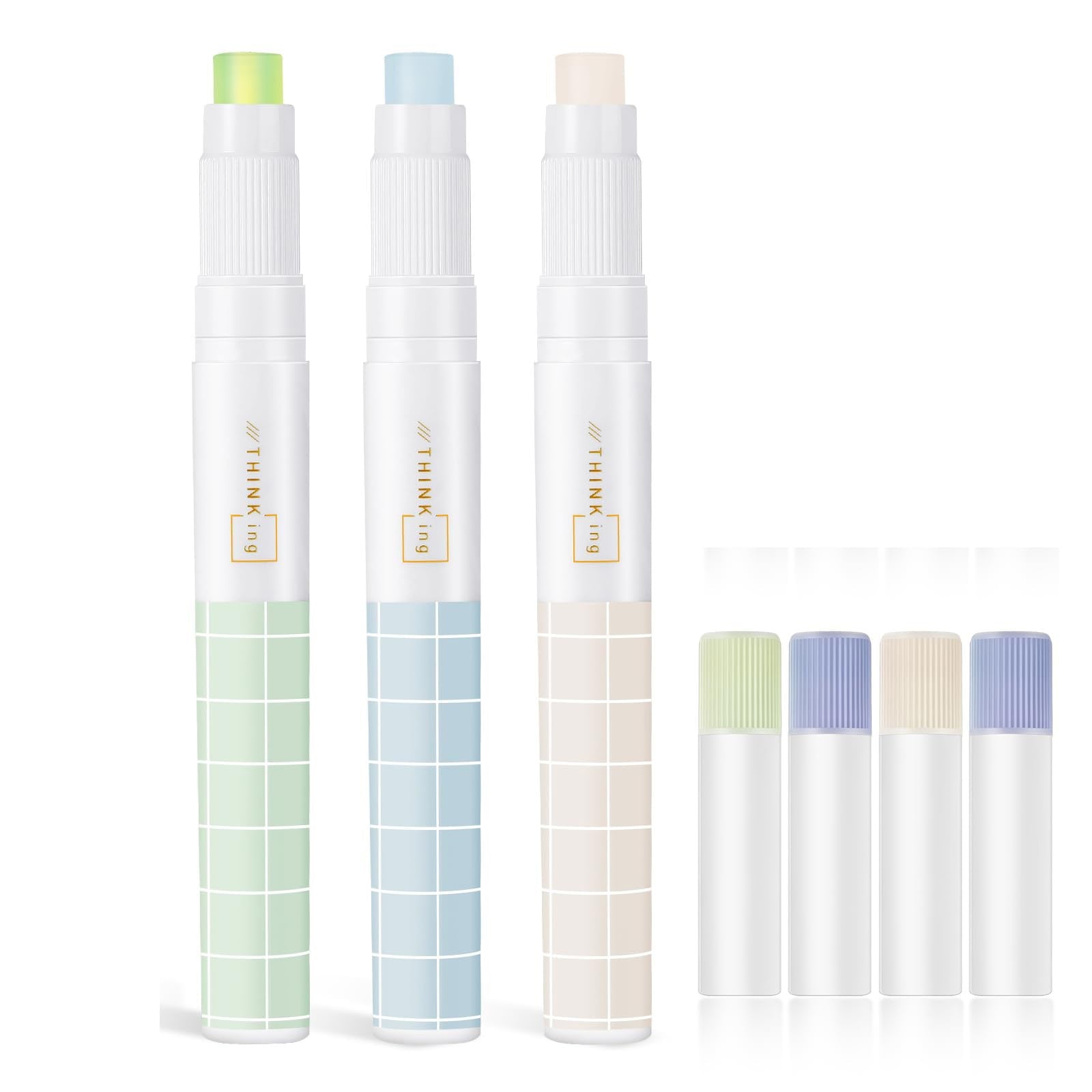 Ngheia Pen-Shaped Glue Stick Refill, Pen Glue 4 Pack Replacement Cartridges Grid Pattern Design Colors Compatible with Standard Pen Glue Applicators, 1 Card Glue Stick (4Pcs)