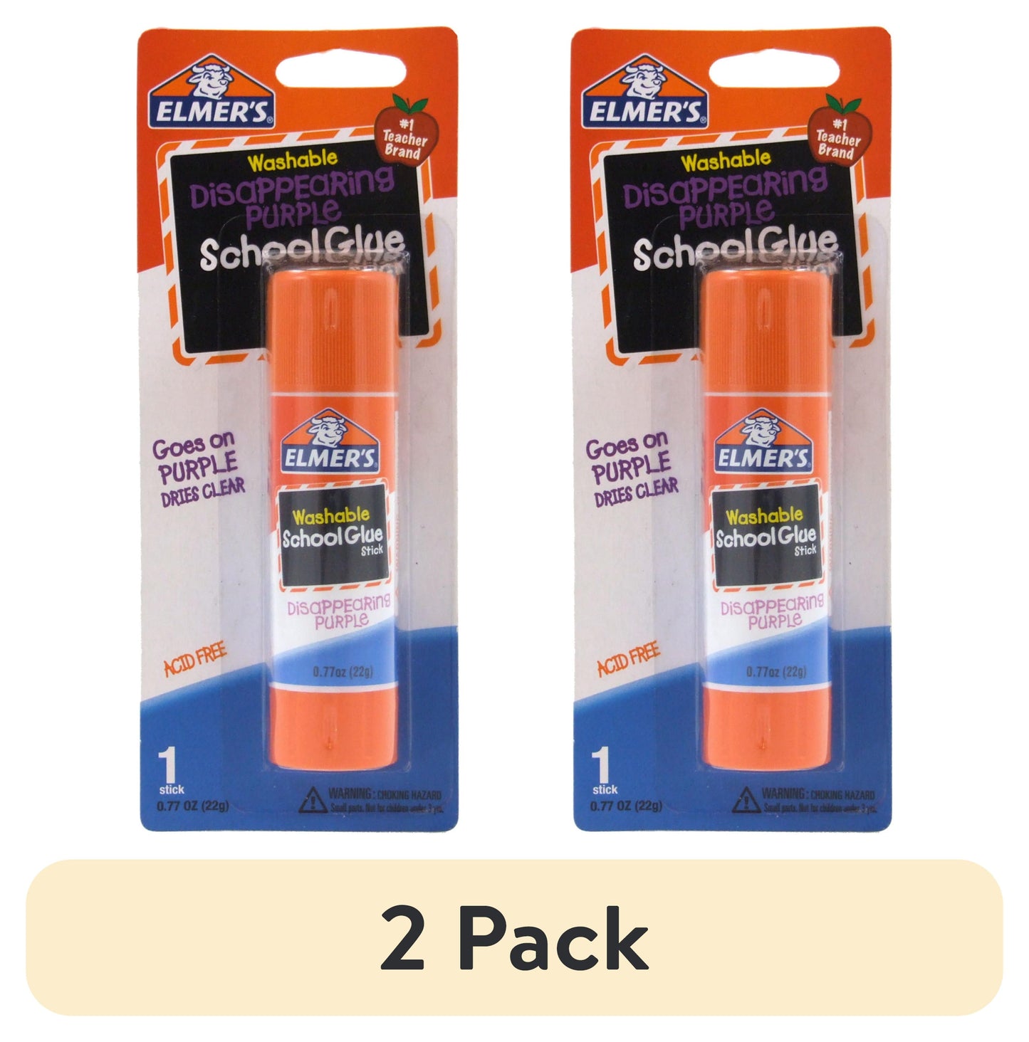 (2 pack) Elmer's Disappearing Purple School Glue Stick, Washable, 22 Gram, 1 Count