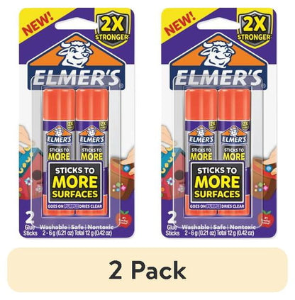 (2 pack) Elmer’s Extra Strength School Glue Sticks, Washable, 6 Gram, 2 Count