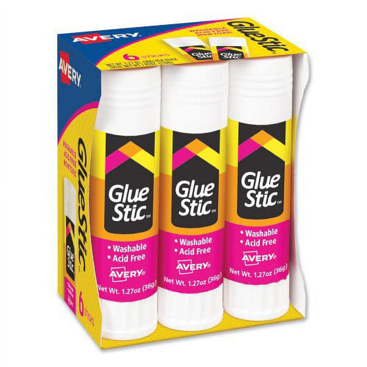 2PK Avery Permanent Glue Stic Value Pack, 1.27 oz, Applies White, Dries Clear, 6/Pack (98073)