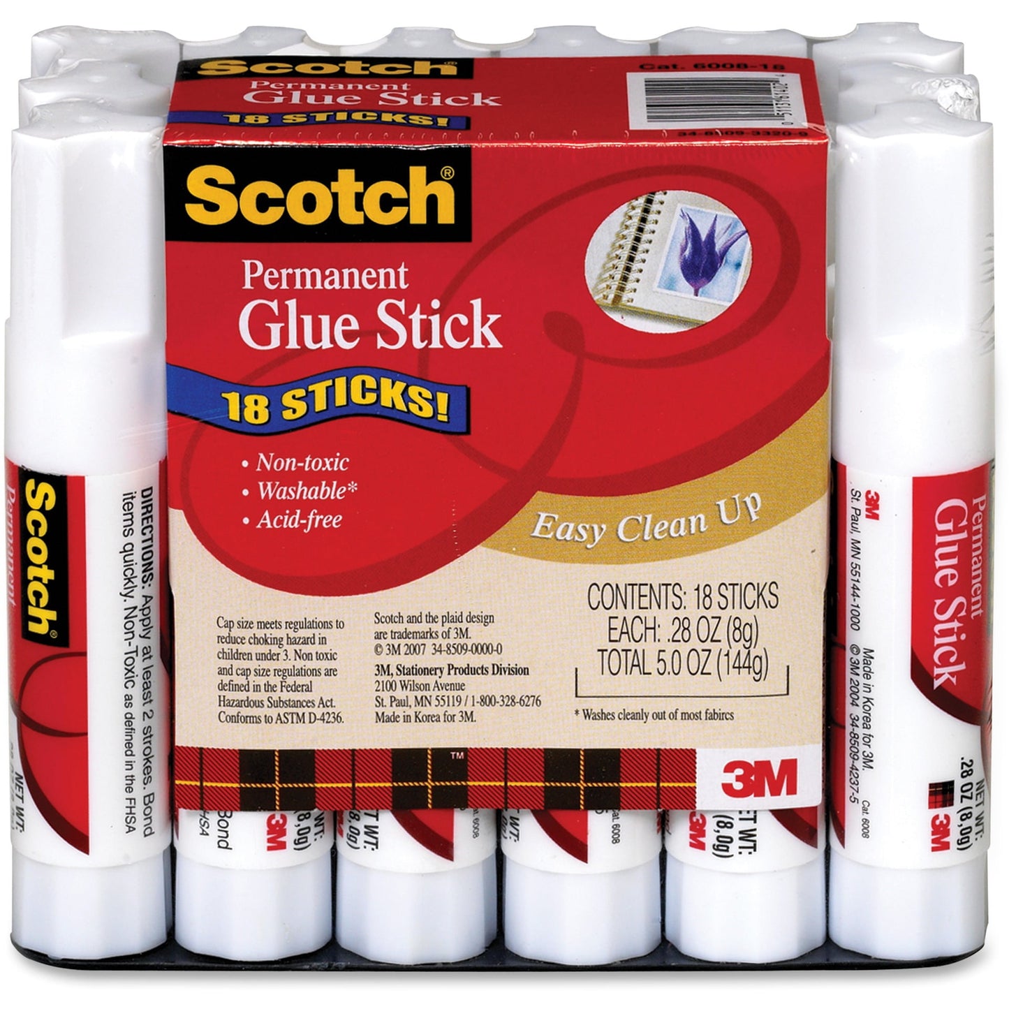 3M Scotch Permanent Glue Sticks, White, 18-Count, Nontoxic, Fast-Bonding