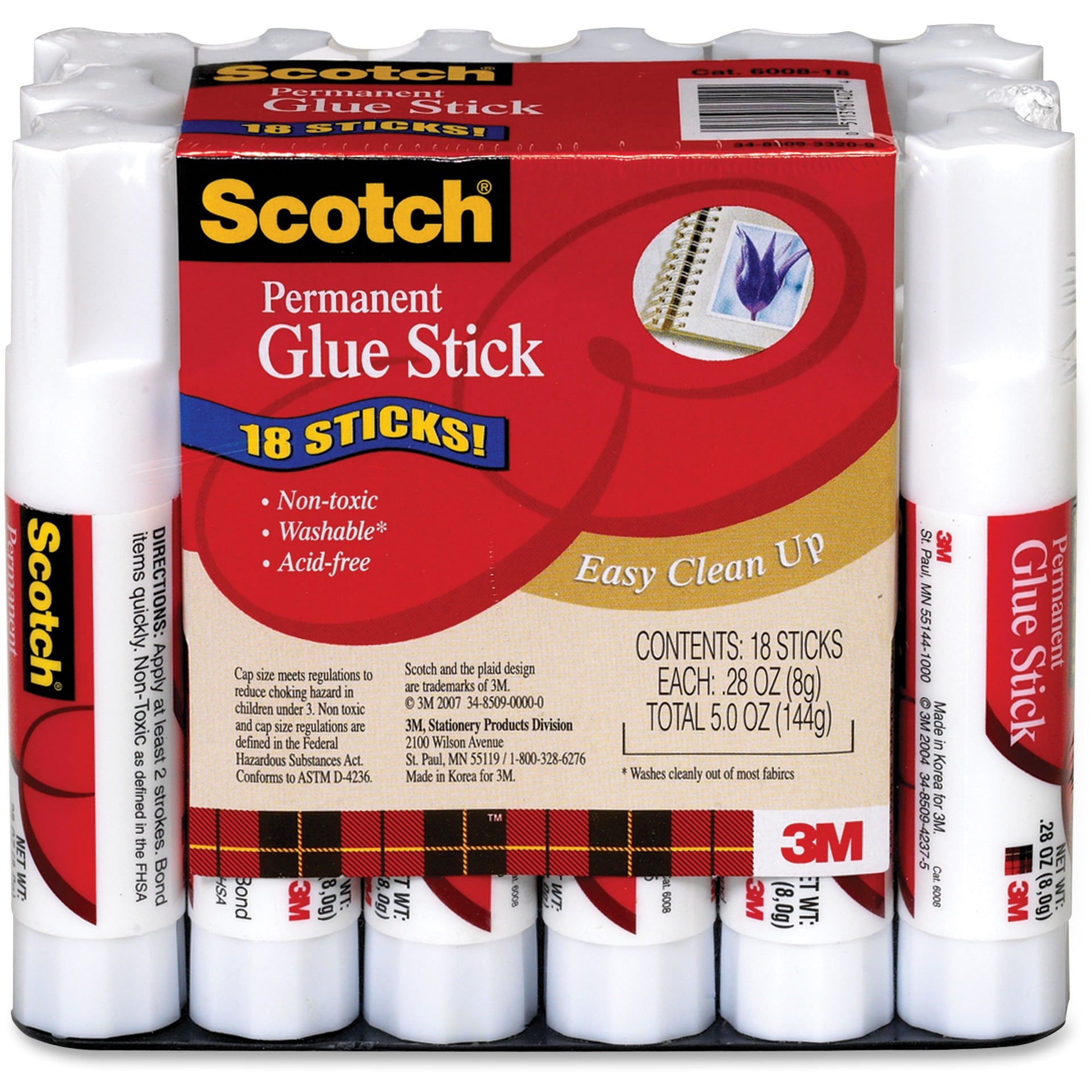 3M Scotch Permanent Glue Sticks, White, 18-Count, Nontoxic, Fast-Bonding