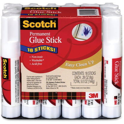 3M Scotch Permanent Glue Sticks, White, 18-Count, Nontoxic, Fast-Bonding