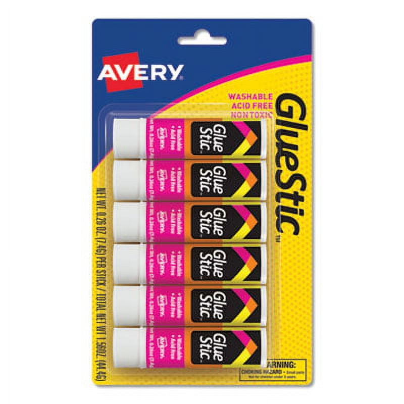 4PK Avery Permanent Glue Stic Value Pack, 0.26 oz, Applies White, Dries Clear, 6/Pack (98095)