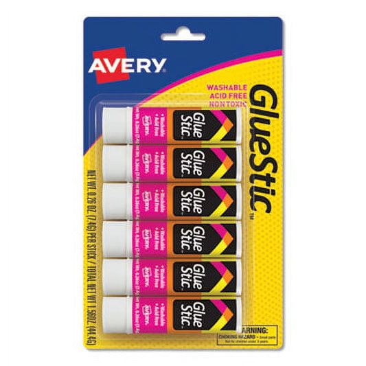 4PK Avery Permanent Glue Stic Value Pack, 0.26 oz, Applies White, Dries Clear, 6/Pack (98095)