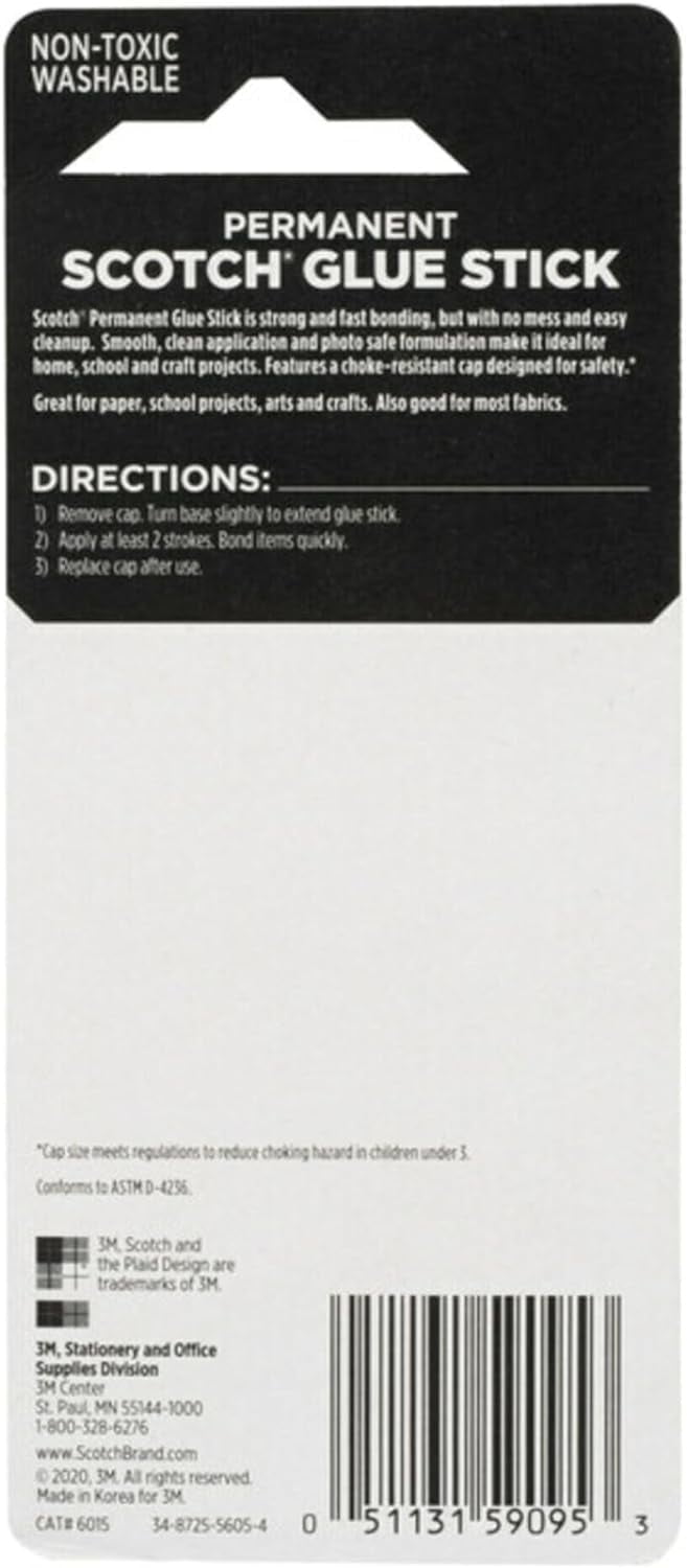 3M Scotch Permanent Glue Stick, White, .45 oz.