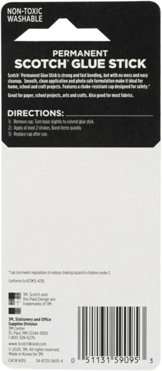 3M Scotch Permanent Glue Stick, White, .45 oz.