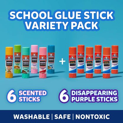 ( 2 Pack ) Elmer’s Scented Glue Sticks Variety Pack, Safe, Non-toxicSchool Glue, 6 Gram, 12 Count, 1 Hour Dry