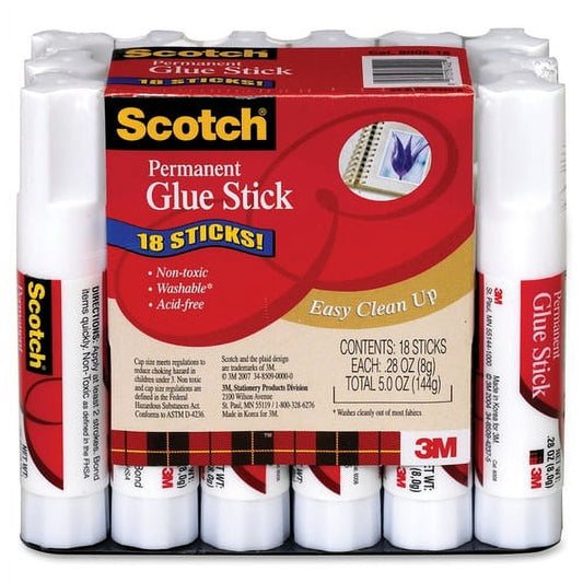 Scotch Permanent Glue Sticks 0.28 oz - 18 / Pack - White