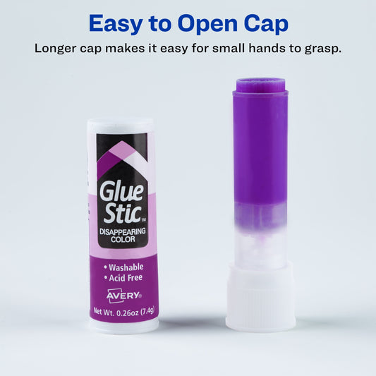 Avery Glue Stic Disappearing Purple Color, 0.26 oz., Permanent, 18/BX