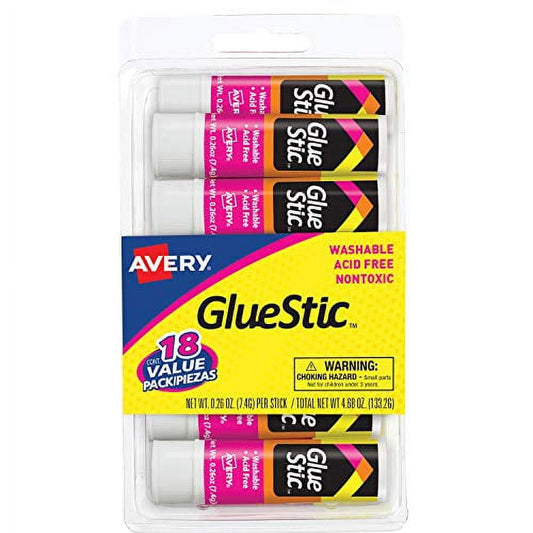 Avery Glue Stick Value Pack White, Washable, Nontoxic, 0.26 oz. Permanent Glue Stic, 18pk (98089)