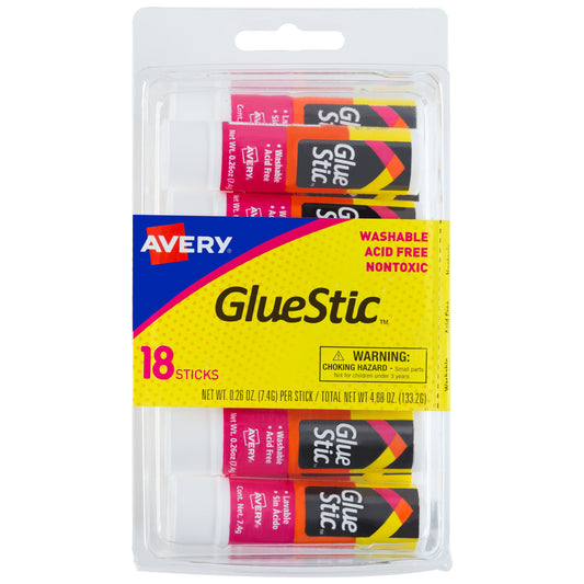 Avery Glue Stick, White, 0.26 oz., Washable, Nontoxic, 18 Permanent Glue Sticks (98001)
