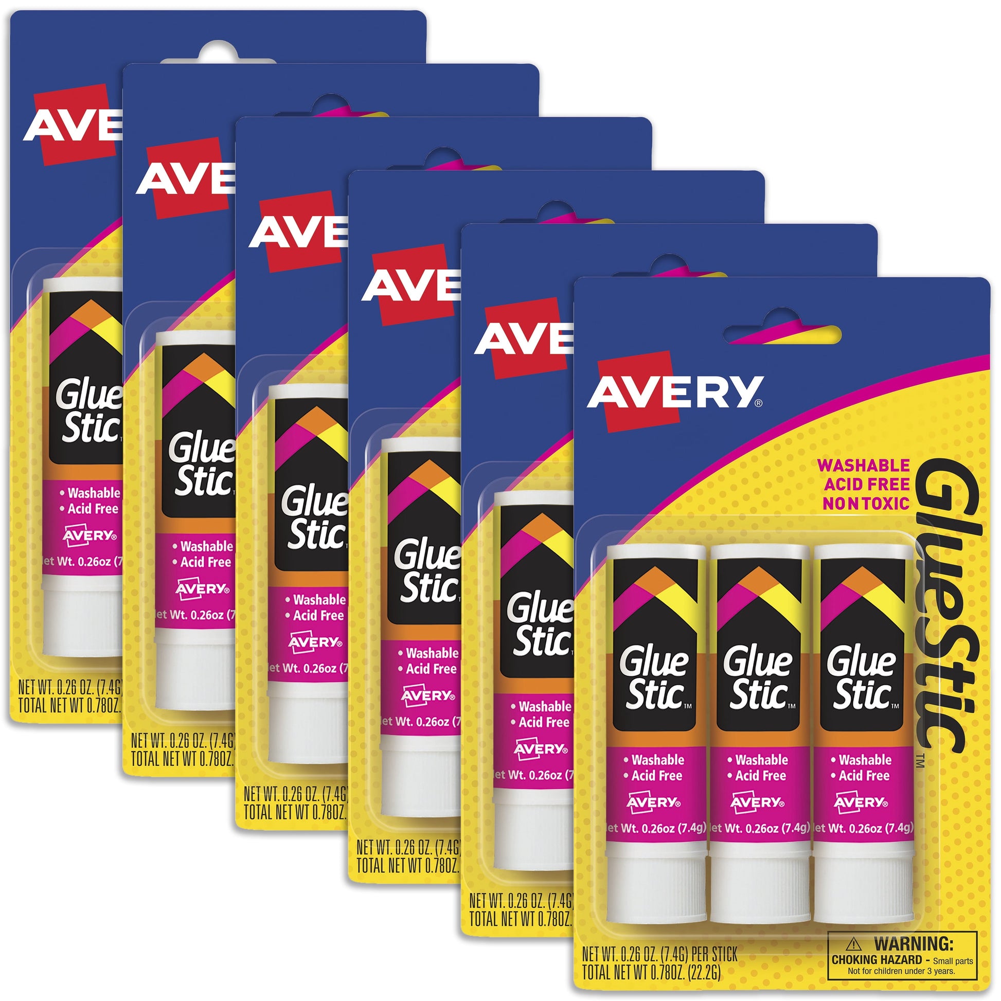 Avery Glue Stick White, Washable, Permanent, 3 per Pack, 6 Packs, 18 Glue Sticks Total (00164)