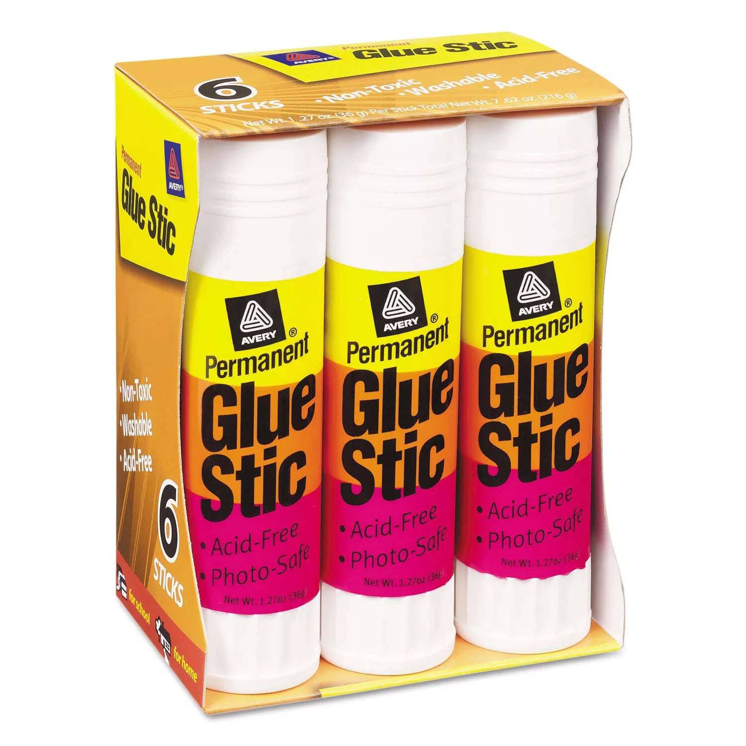 Avery Permanent Glue Stics White Application 1.27 oz 6/Pack 98073