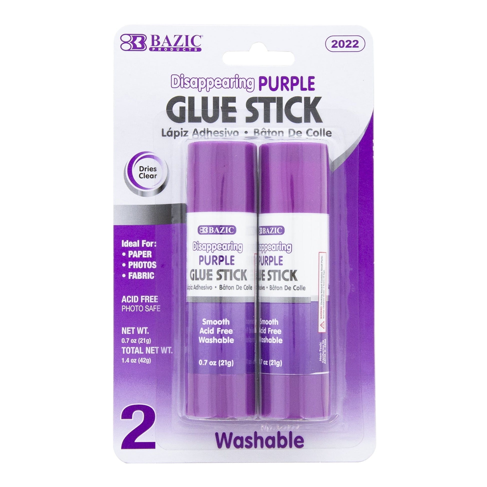 BAZIC Washable Disappearing Purple Glue Stick 21g, Acid Free (2/Pack), 1-Pack