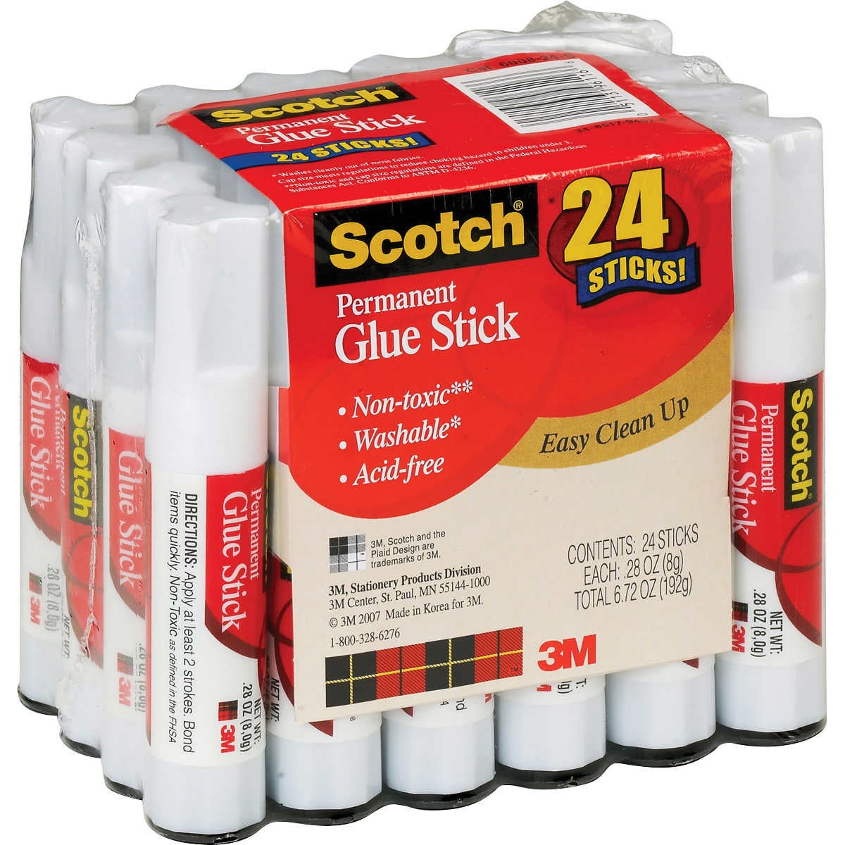 Scotch MMM600824S Permanent Glue Stick (Pack of 24), Clear