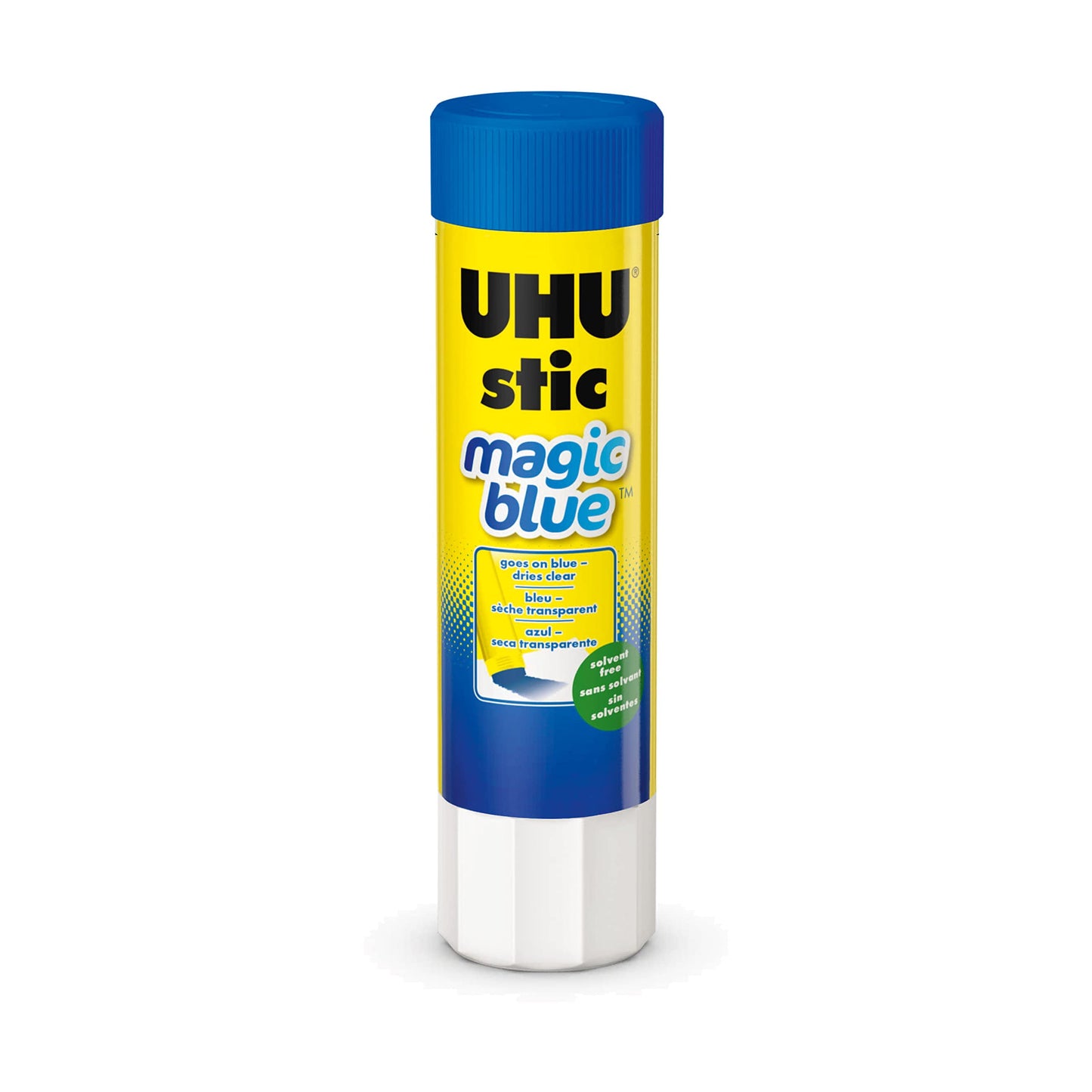 UHU Colored Glue Stick, 0.74oz Blue, rubs on Blue & Dries Clear, Washable, Solvent Free, Screw on Cap, Pack of 24