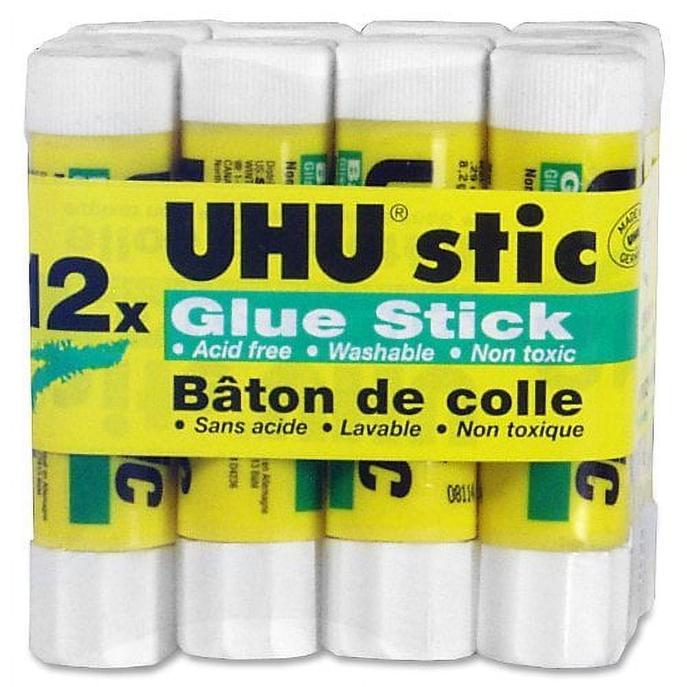 UHU Stic Permanent Clear Application Glue Stick Acid-Free White/Clear, 0.29 oz, 12 Count