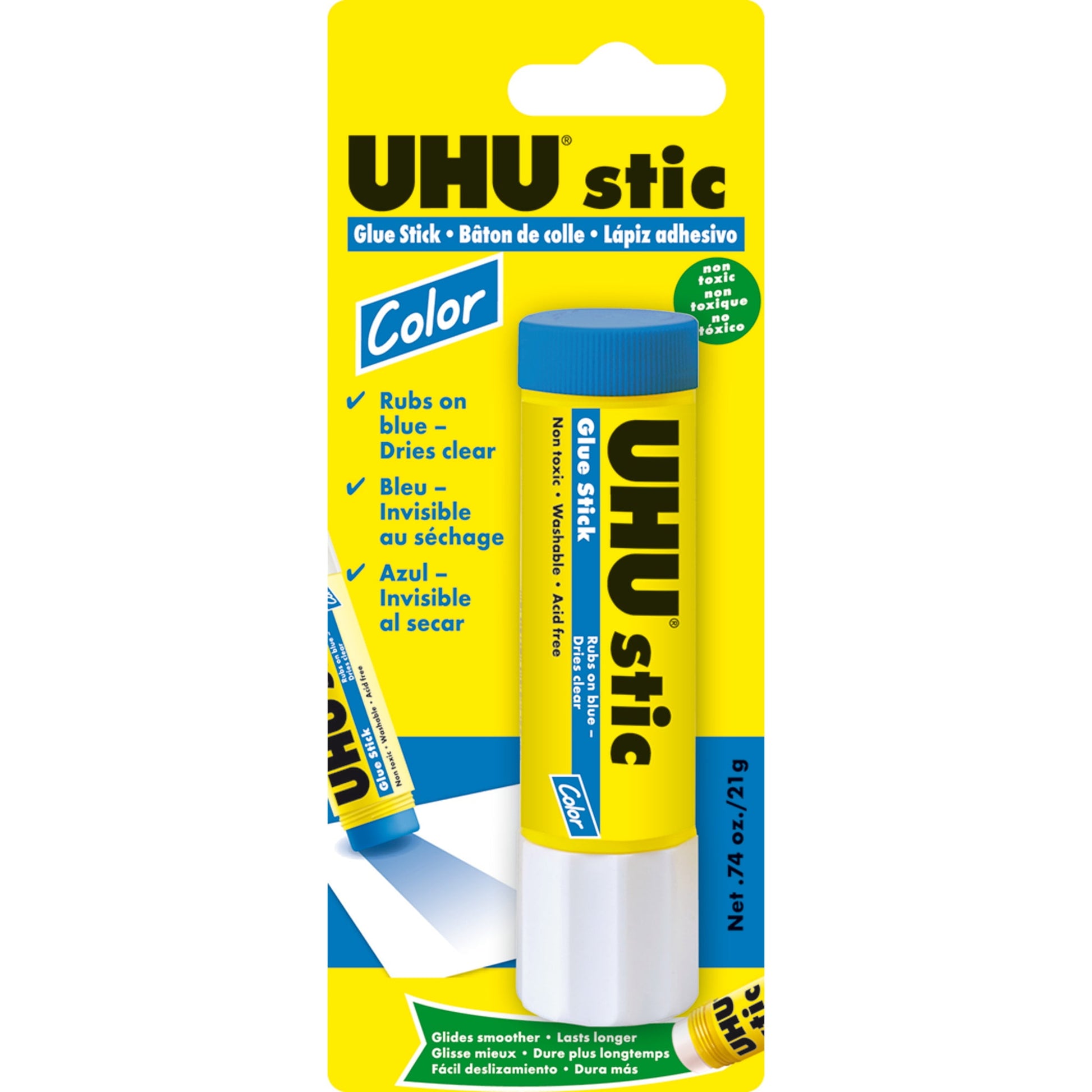 Uhu Stic Glue Stick, Blue, .74 oz., Carded Packaging