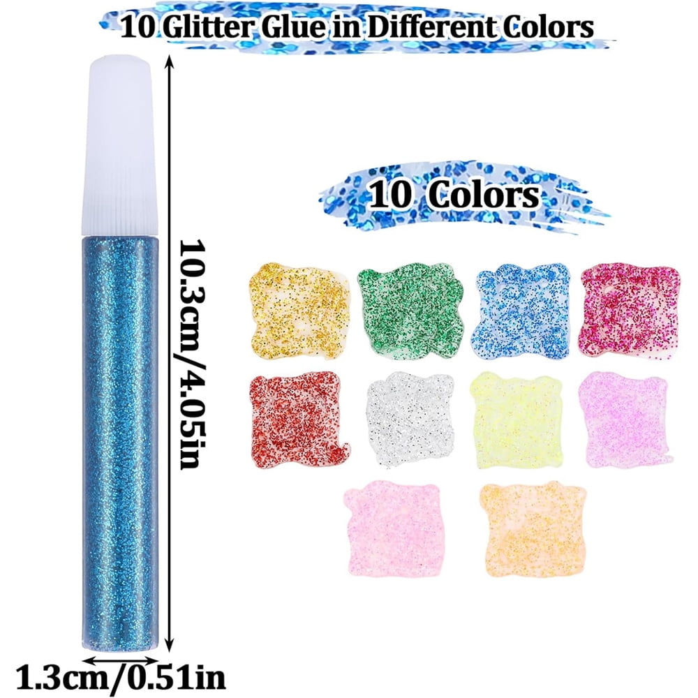 Scheam Washable Glitter Glue Pens,Non-Toxic Glue Stick Set,10 Colors Rainbow Gel Pens,Gifts Supplies,for DIY Arts and Crafts Projects Set of 10