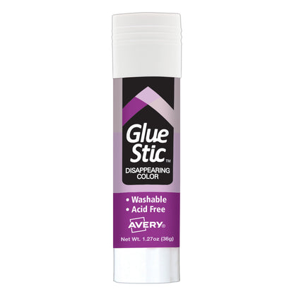 Avery Glue Stick Disappearing Purple, Washable, Permanent, 6 per Pack, 2 Packs, 12 Total (98071)
